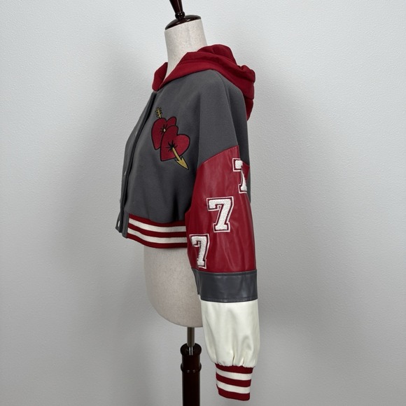 Forever 21 Varsity Jacket Womens Small Red Crop Baby Girl Y2K‎ Bratz Streetwear - Picture 9 of 14